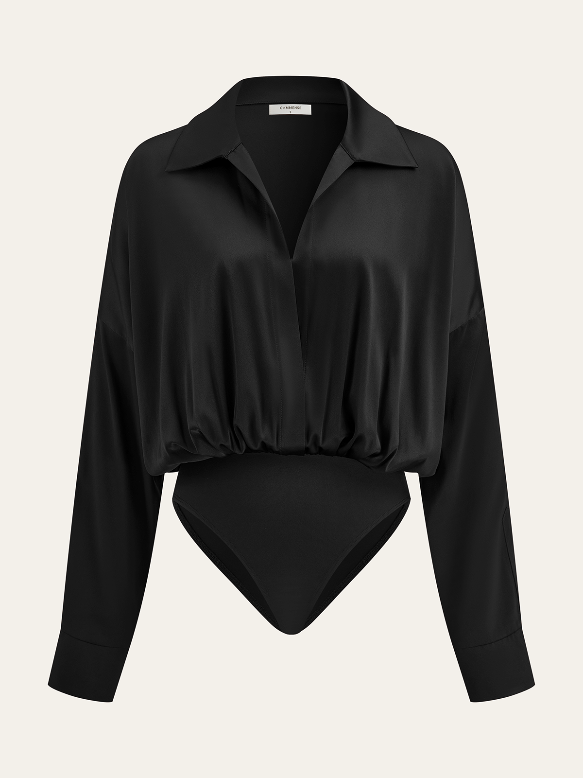 Satin | Women’s Long Sleeve Satin Bodysuit with Collar