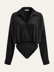 Satin | Women’s Long Sleeve Satin Bodysuit with Collar