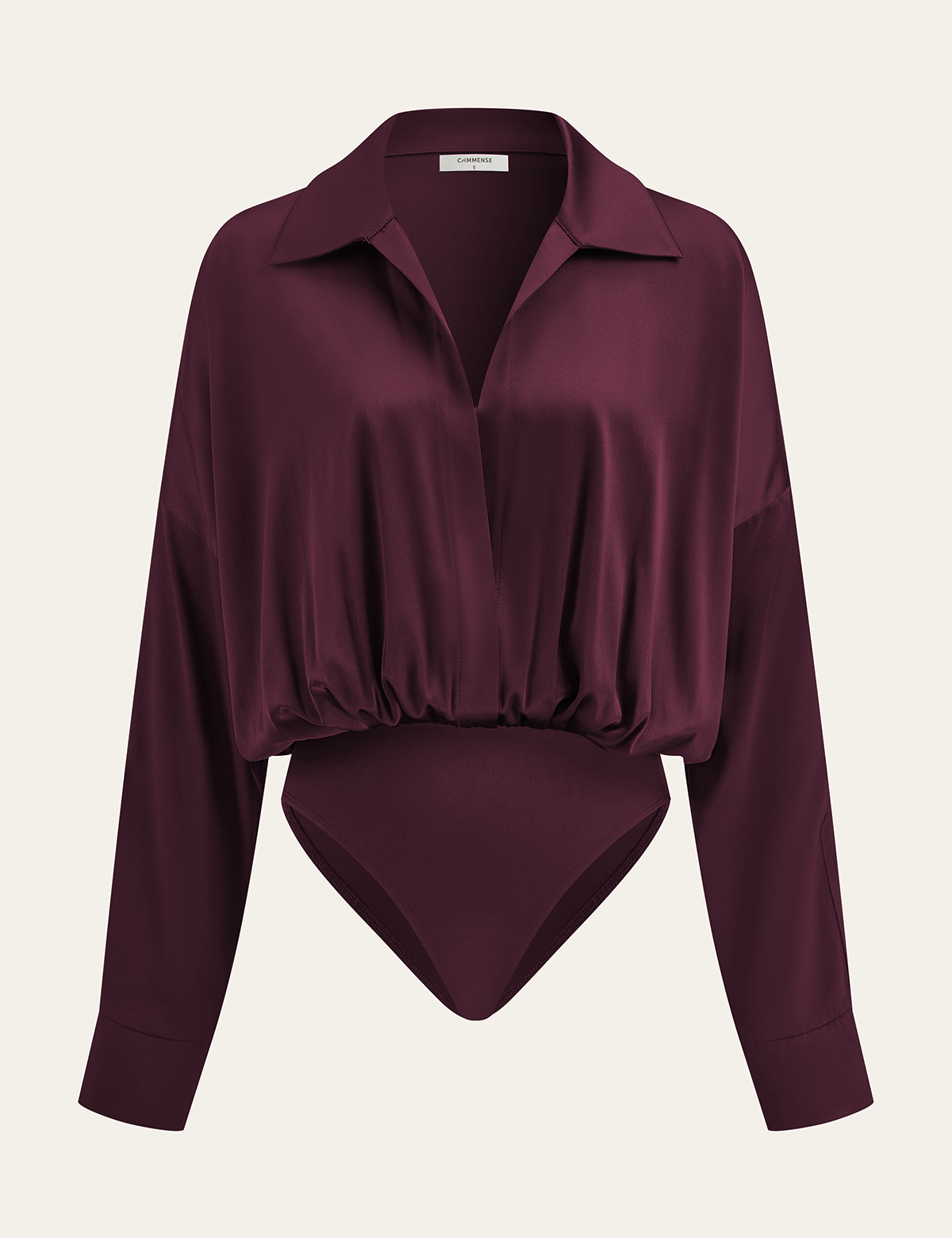Satin | Women’s Long Sleeve Satin Bodysuit with Collar