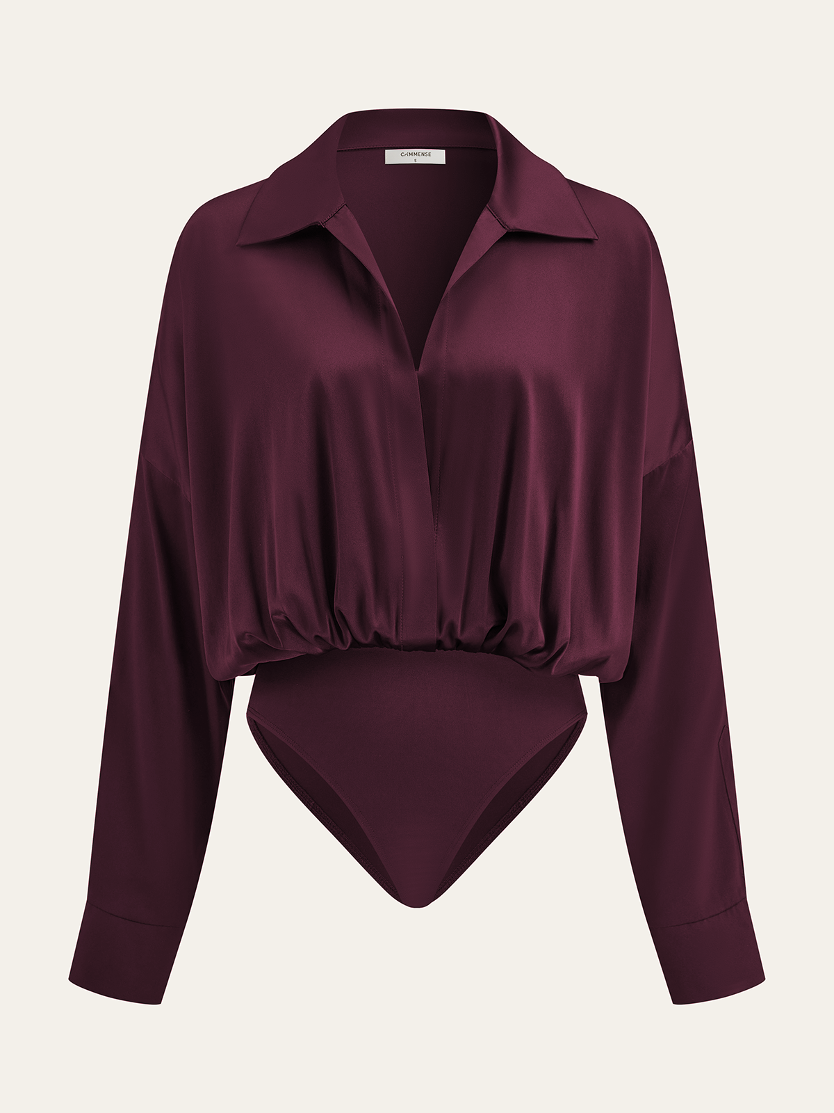 Satin | Women’s Long Sleeve Satin Bodysuit with Collar
