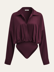 Satin | Women’s Long Sleeve Satin Bodysuit with Collar