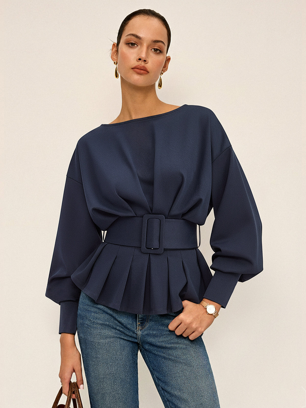 Kyvona | Women’s Belted Long Sleeve Sweatshirt Top