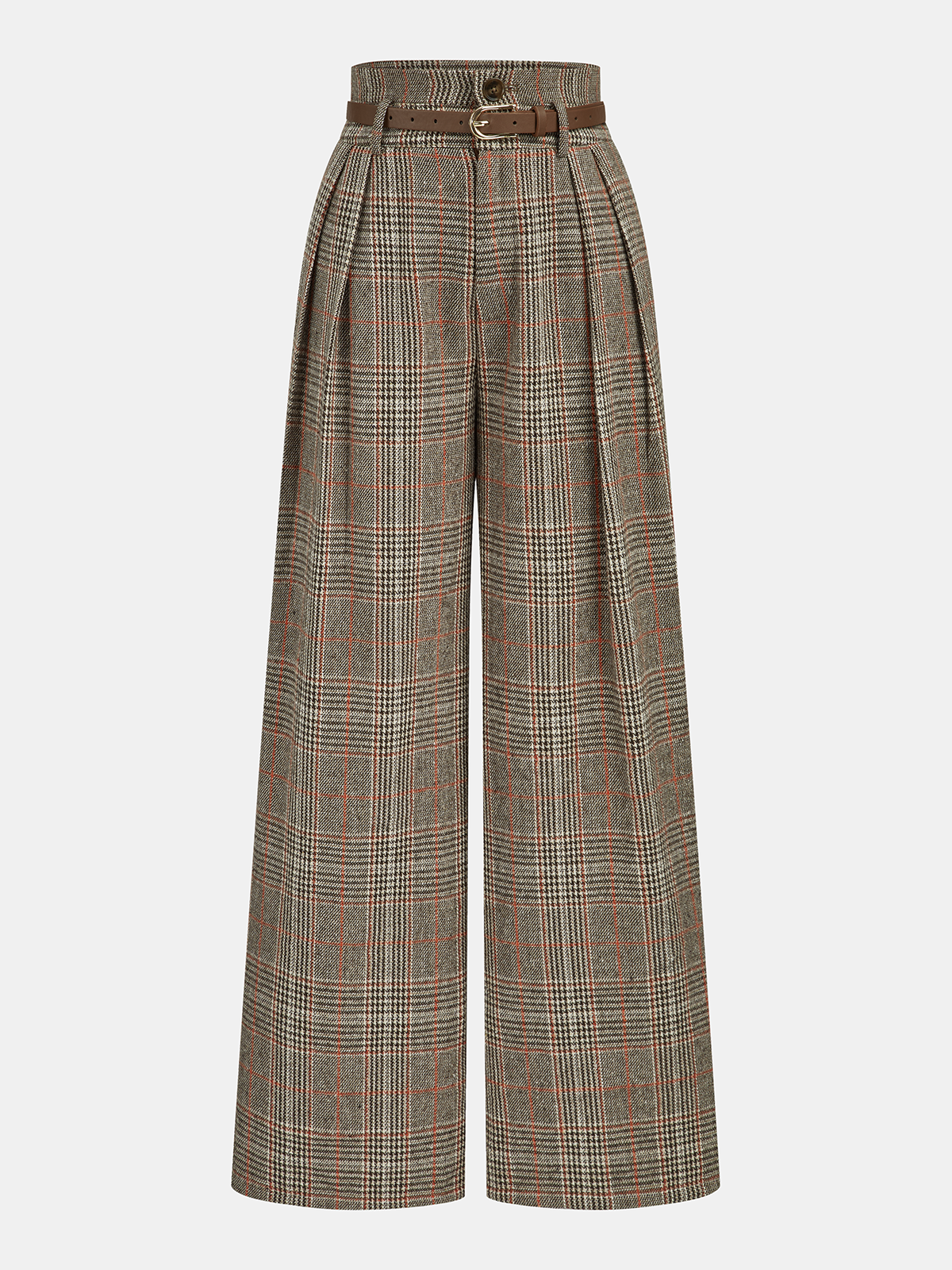 Belted Plaid | Women’s Belted Plaid Wide Leg Pants