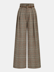 Belted Plaid | Women’s Belted Plaid Wide Leg Pants