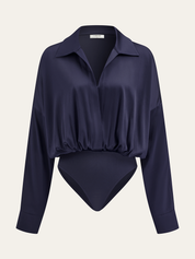 Satin | Women’s Long Sleeve Satin Bodysuit with Collar
