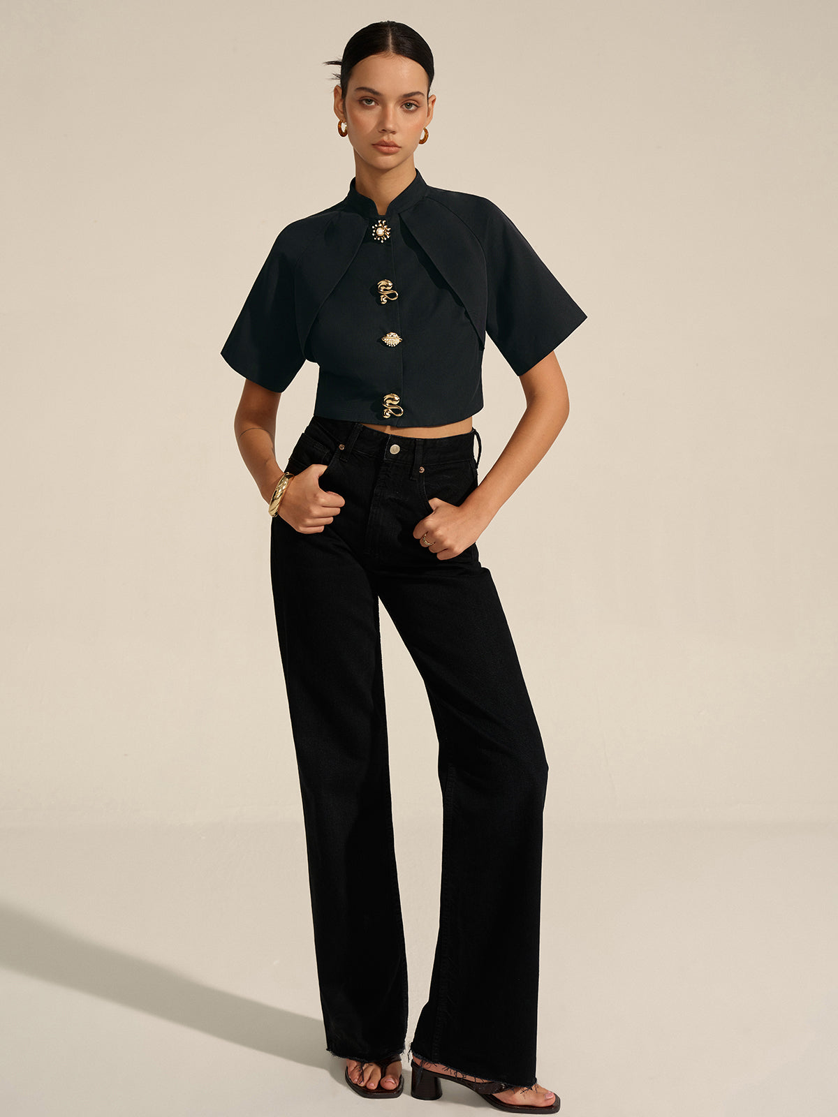 Zarevia | Women’s Metal Detail Cropped Blouse