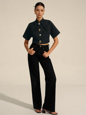Zarevia | Women’s Metal Detail Cropped Blouse