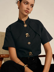 Zarevia | Women’s Metal Detail Cropped Blouse