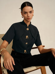 Zarevia | Women’s Metal Detail Cropped Blouse