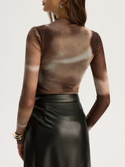 Gradient Print | Women’s Mesh Ruched Bodysuit