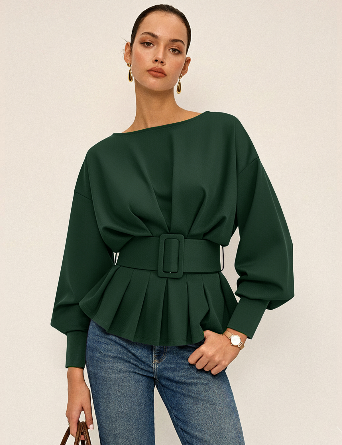 Kyvona | Women’s Belted Long Sleeve Sweatshirt Top