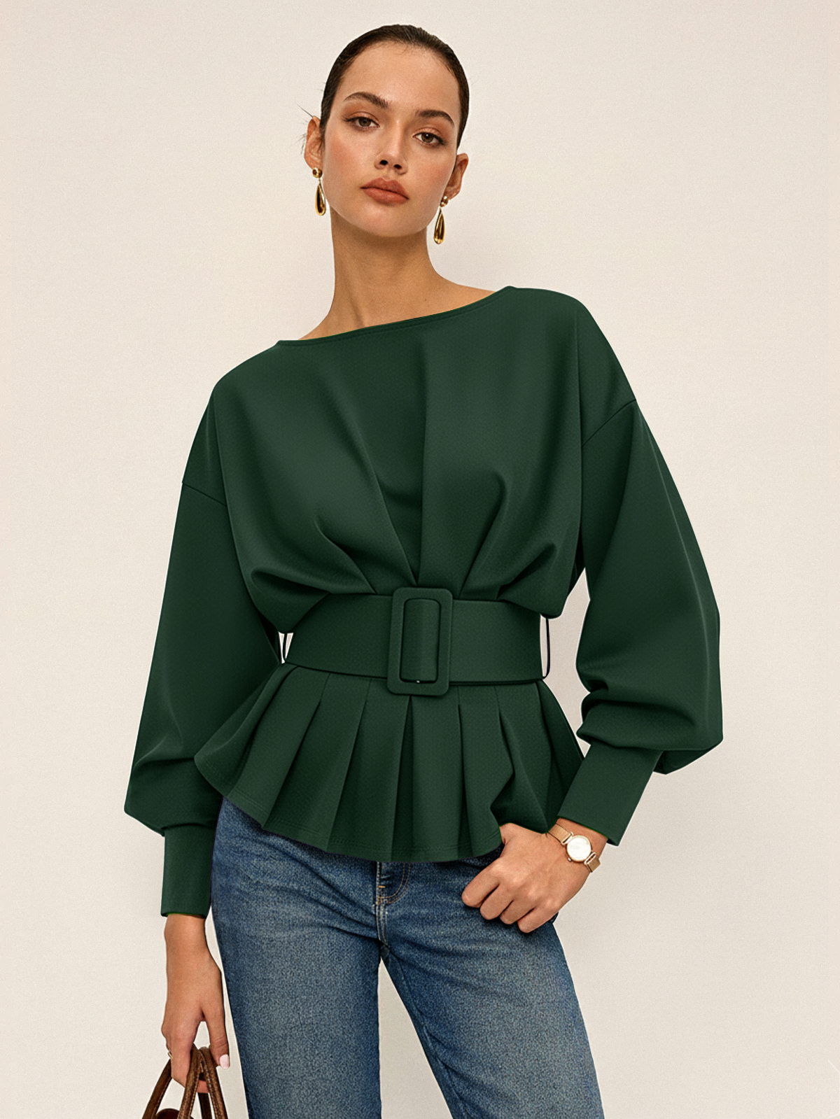 Kyvona | Women’s Belted Long Sleeve Sweatshirt Top