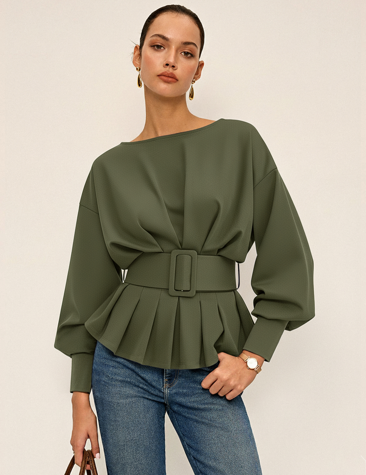 Kyvona | Women’s Belted Long Sleeve Sweatshirt Top
