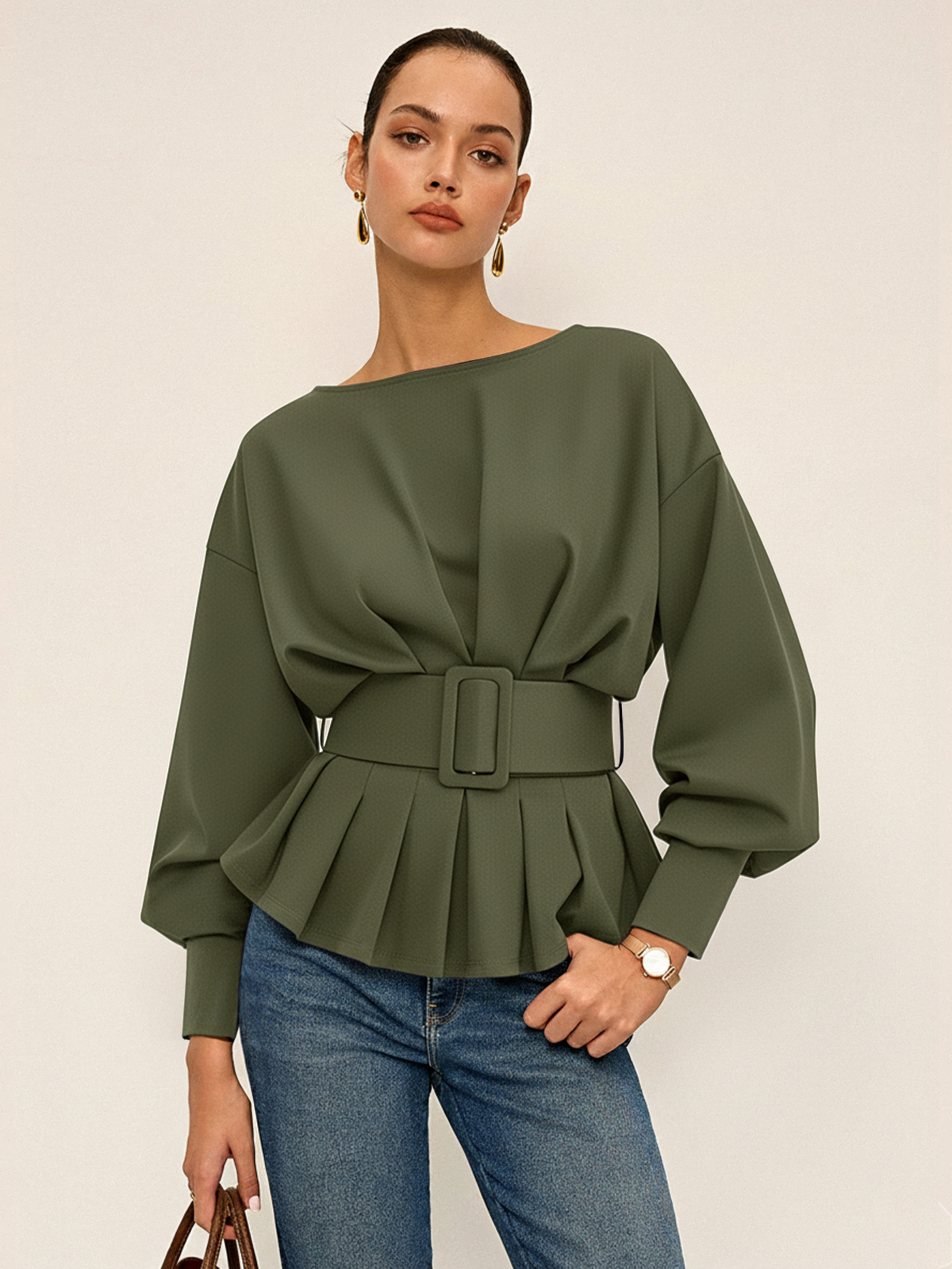 Kyvona | Women’s Belted Long Sleeve Sweatshirt Top