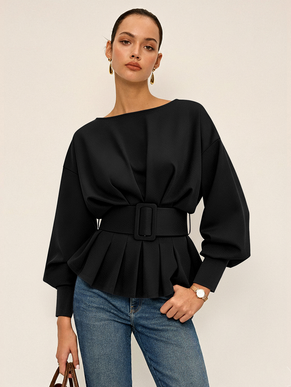 Kyvona | Women’s Belted Long Sleeve Sweatshirt Top