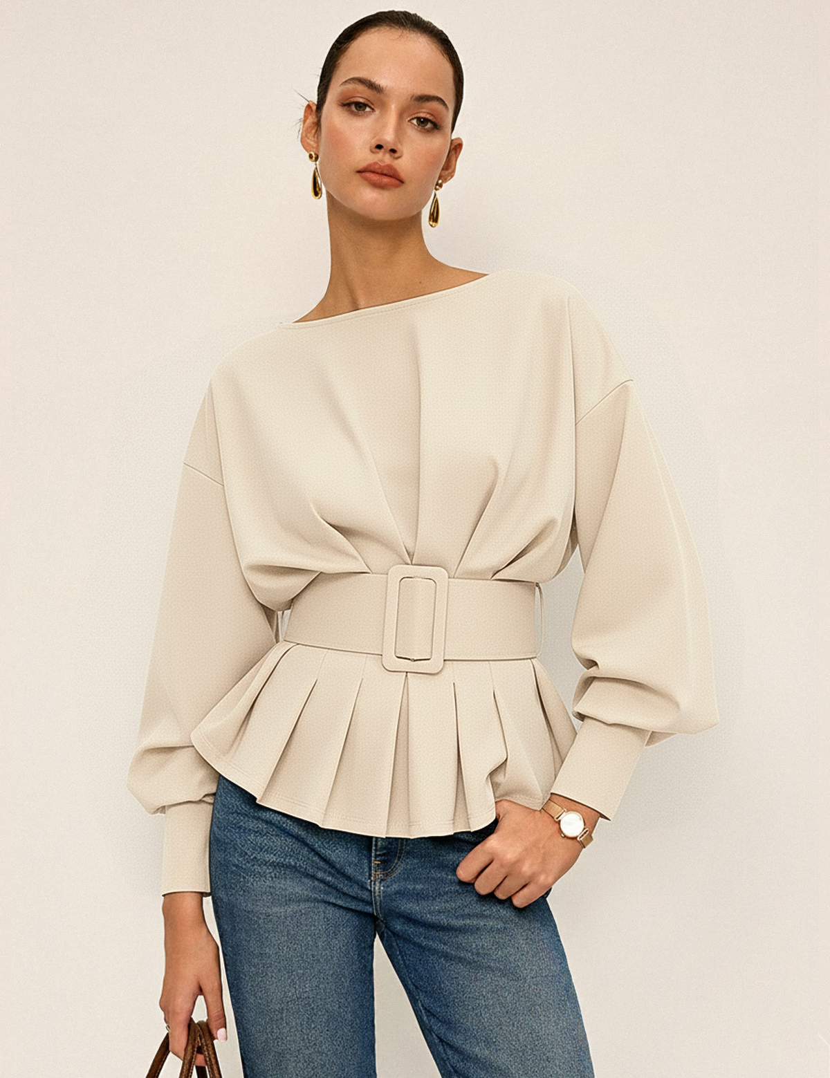 Kyvona | Women’s Belted Long Sleeve Sweatshirt Top