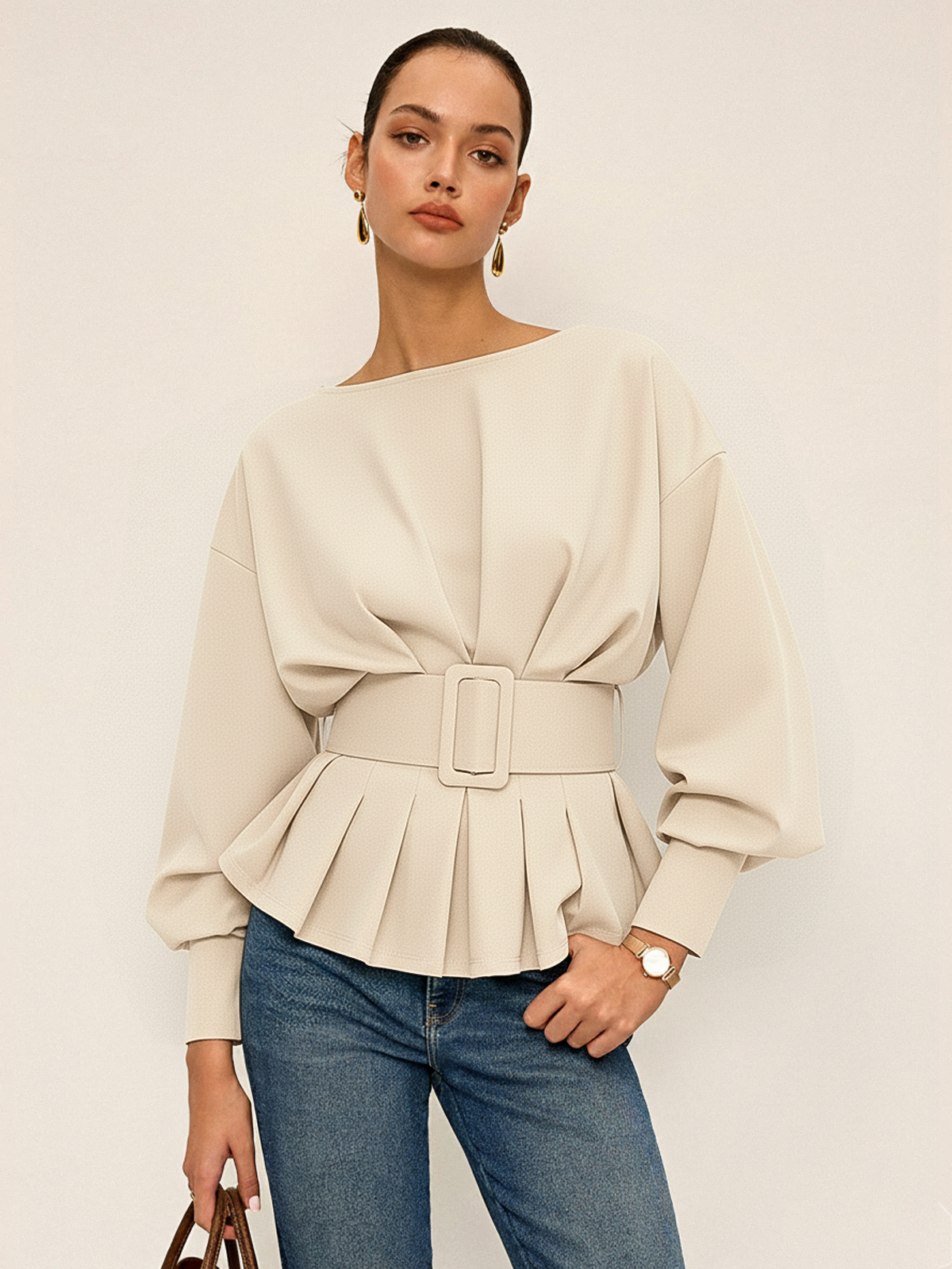 Kyvona | Women’s Belted Long Sleeve Sweatshirt Top
