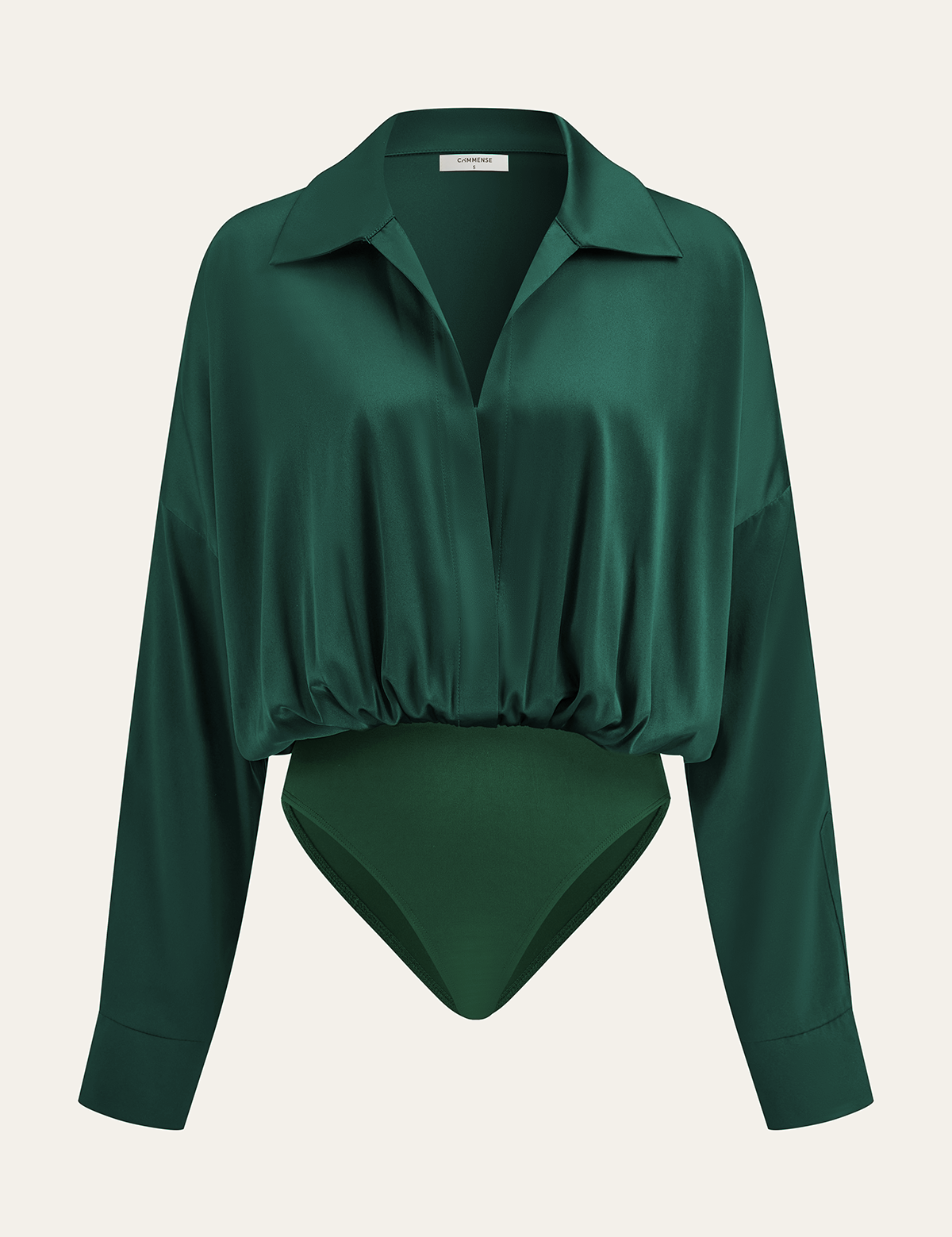 Satin | Women’s Long Sleeve Satin Bodysuit with Collar