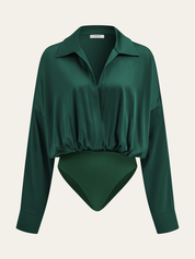 Satin | Women’s Long Sleeve Satin Bodysuit with Collar