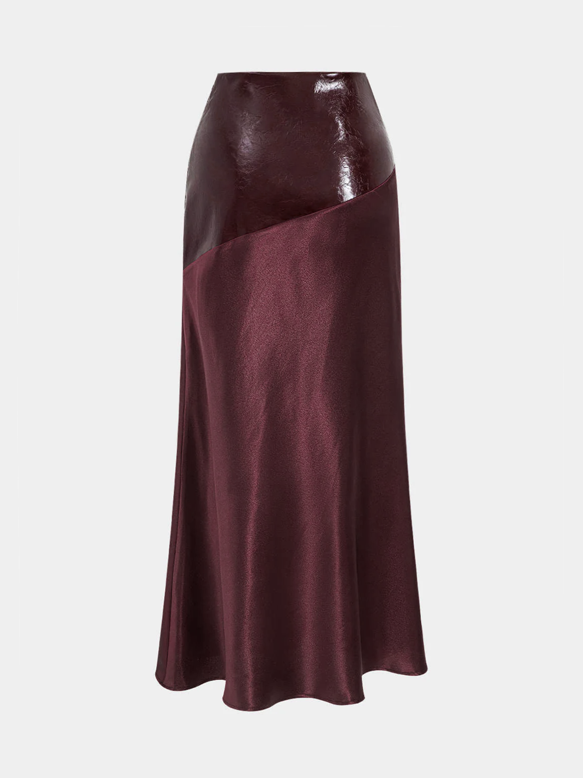 Faux Leather Panel | Women’s Satin Maxi Skirt with Faux Leather Detail