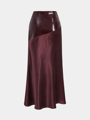 Faux Leather Panel | Women’s Satin Maxi Skirt with Faux Leather Detail