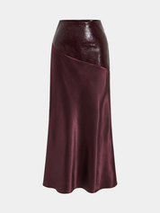 Faux Leather Panel | Women’s Satin Maxi Skirt with Faux Leather Detail