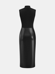 Zarelle | Women’s Faux Leather Panel Mock Neck Midi Dress