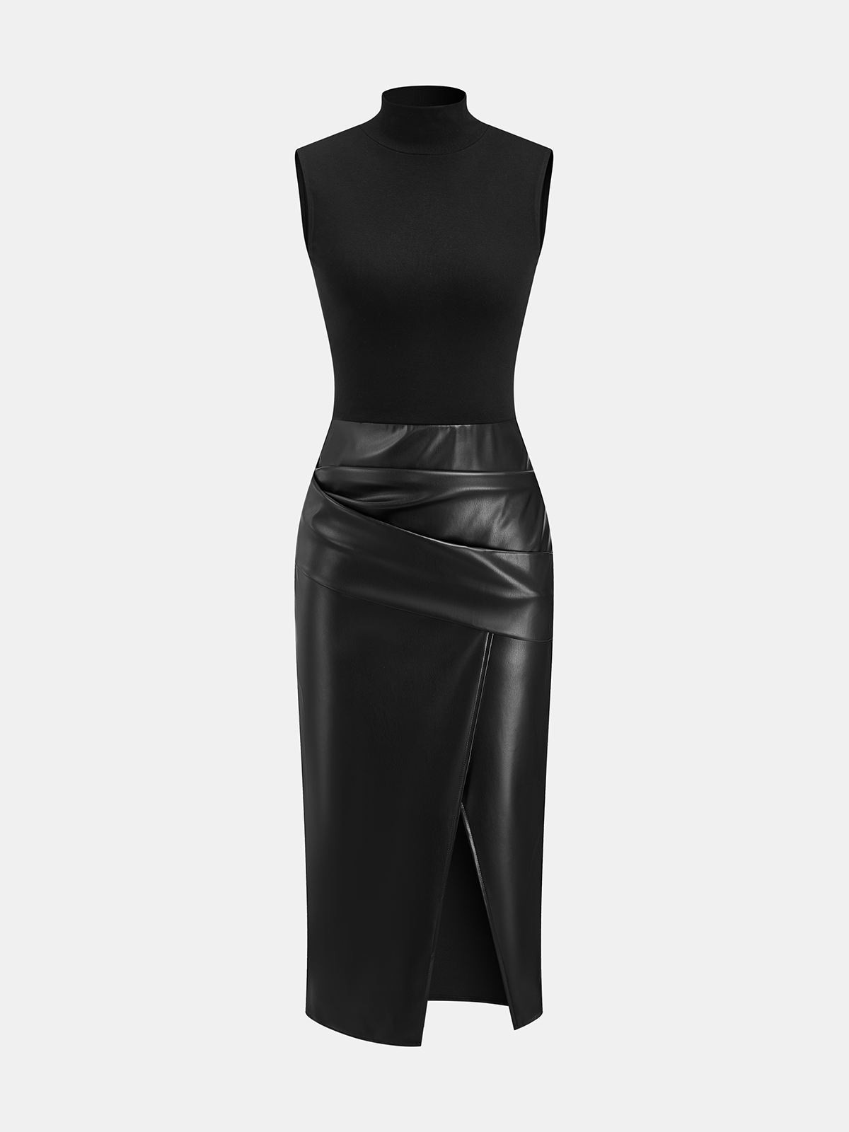 Zarelle | Women’s Faux Leather Panel Mock Neck Midi Dress