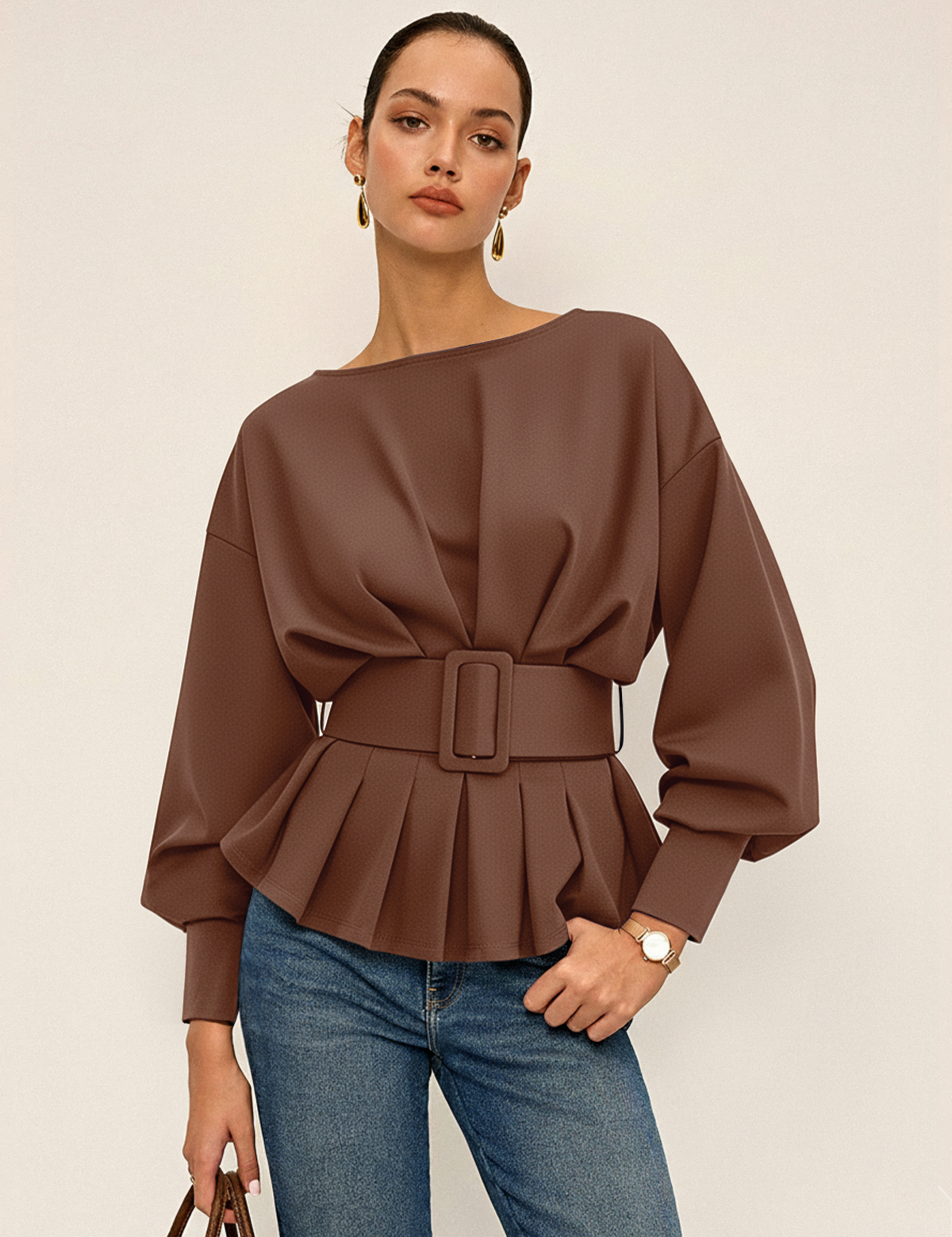 Kyvona | Women’s Belted Long Sleeve Sweatshirt Top