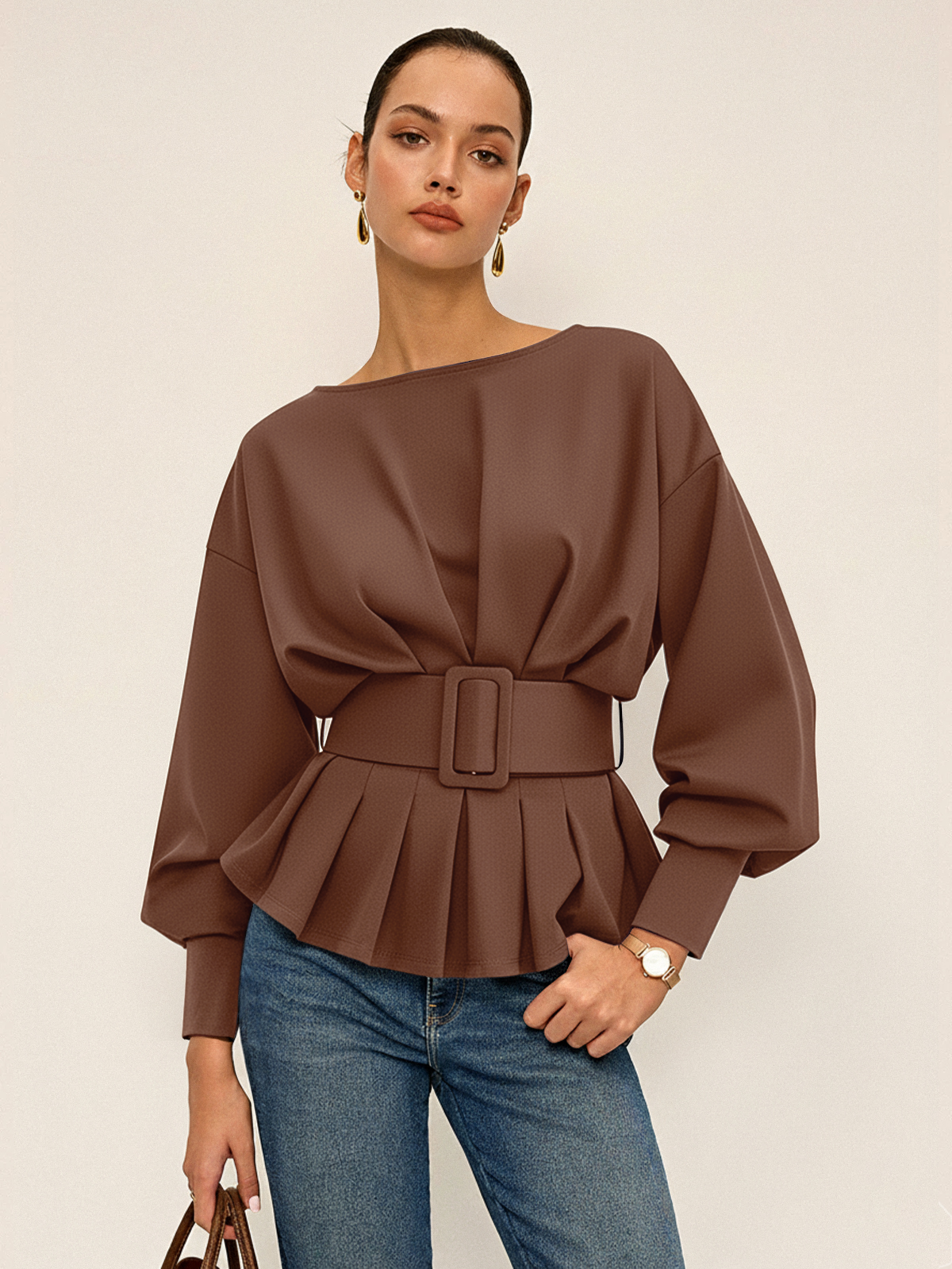 Kyvona | Women’s Belted Long Sleeve Sweatshirt Top