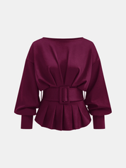 Kyvona | Women’s Belted Long Sleeve Sweatshirt Top