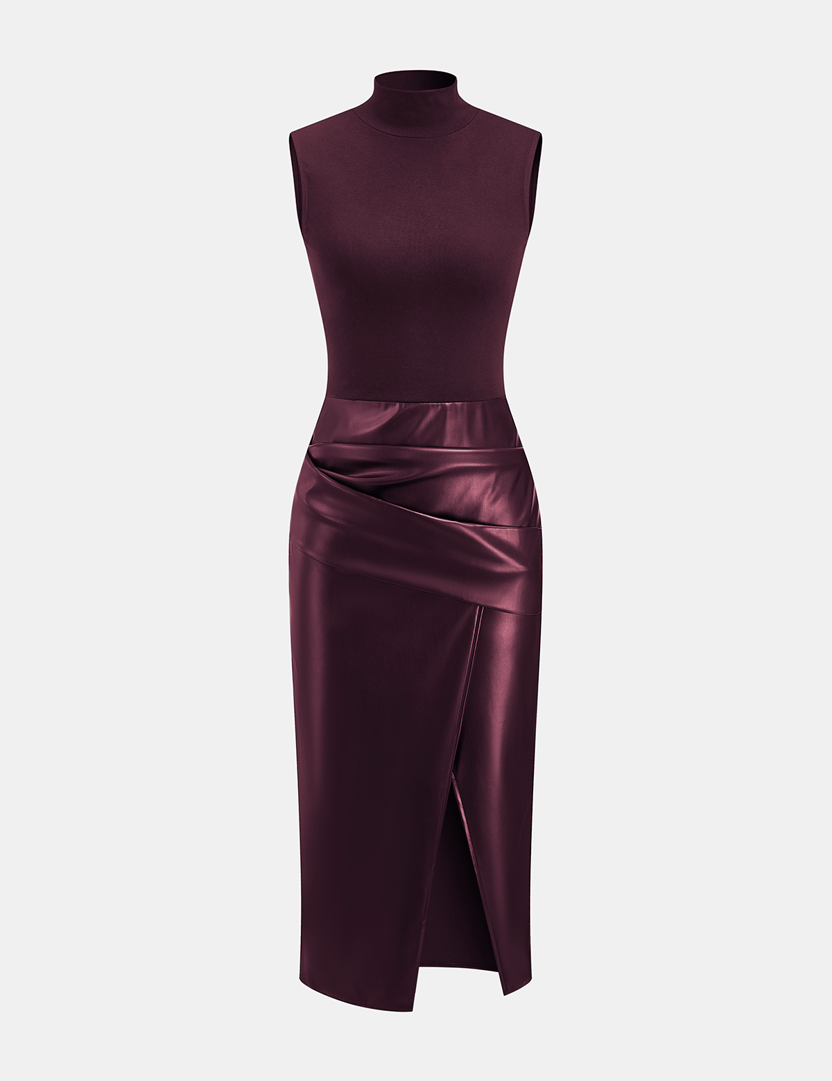 Zarelle | Women’s Faux Leather Panel Mock Neck Midi Dress