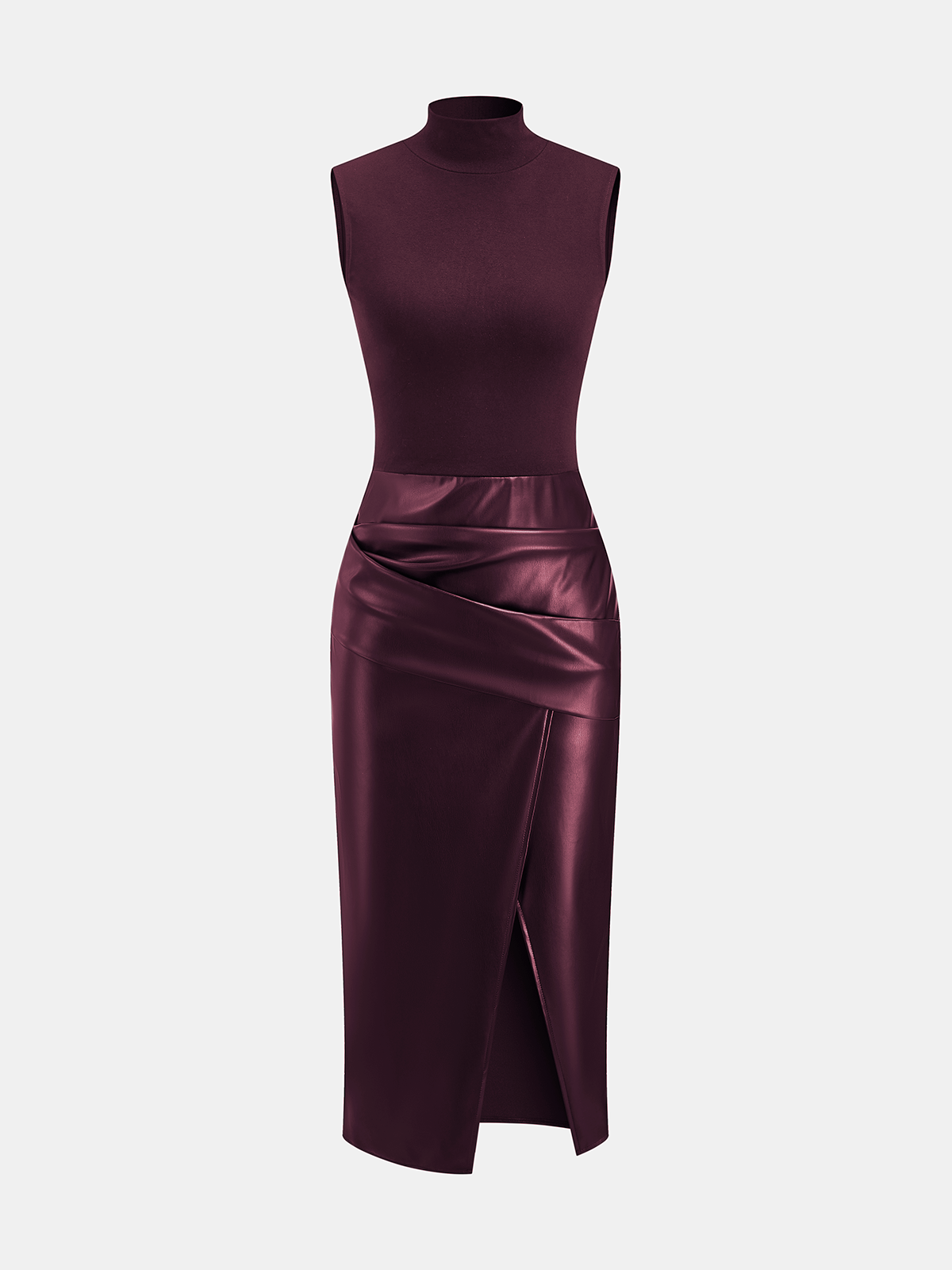 Zarelle | Women’s Faux Leather Panel Mock Neck Midi Dress