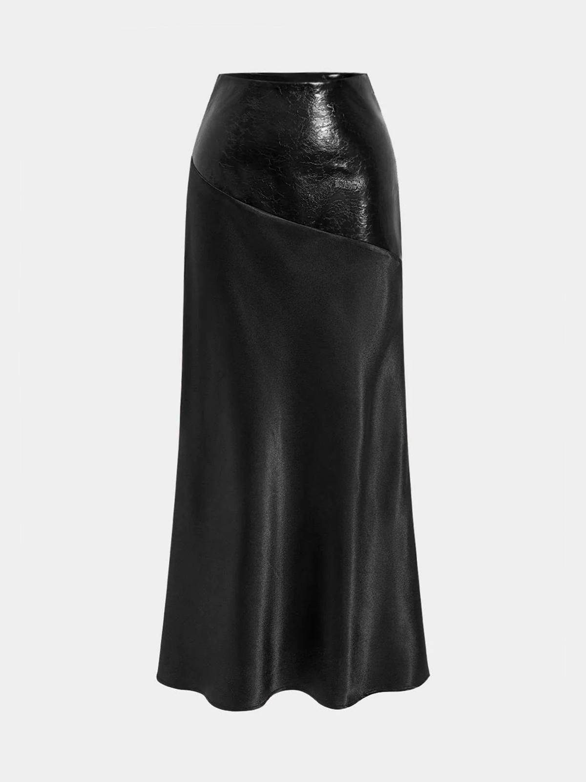 Faux Leather Panel | Women’s Satin Maxi Skirt with Faux Leather Detail