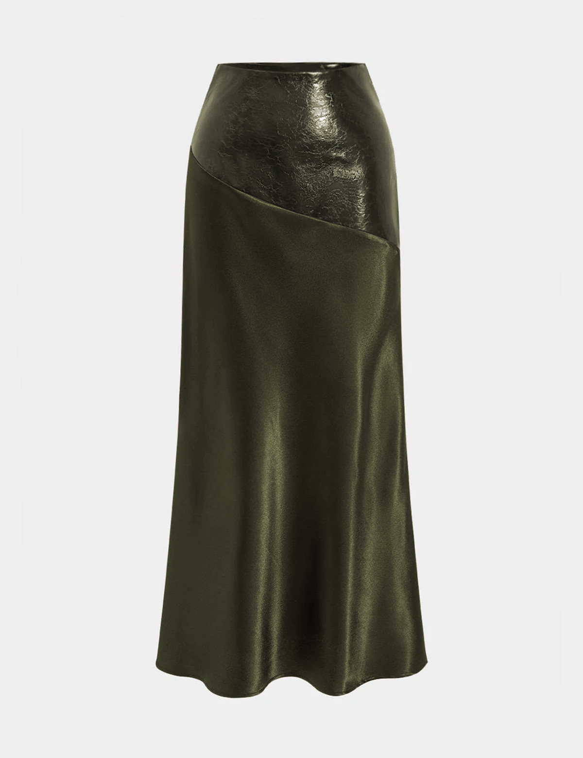 Faux Leather Panel | Women’s Satin Maxi Skirt with Faux Leather Detail