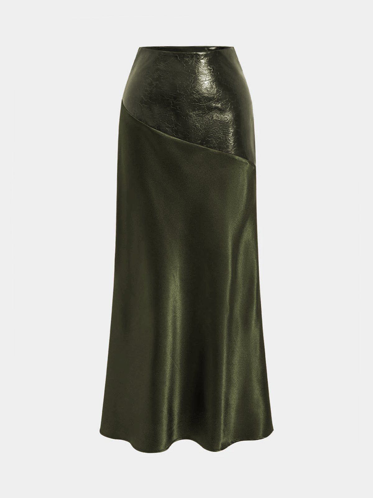 Faux Leather Panel | Women’s Satin Maxi Skirt with Faux Leather Detail