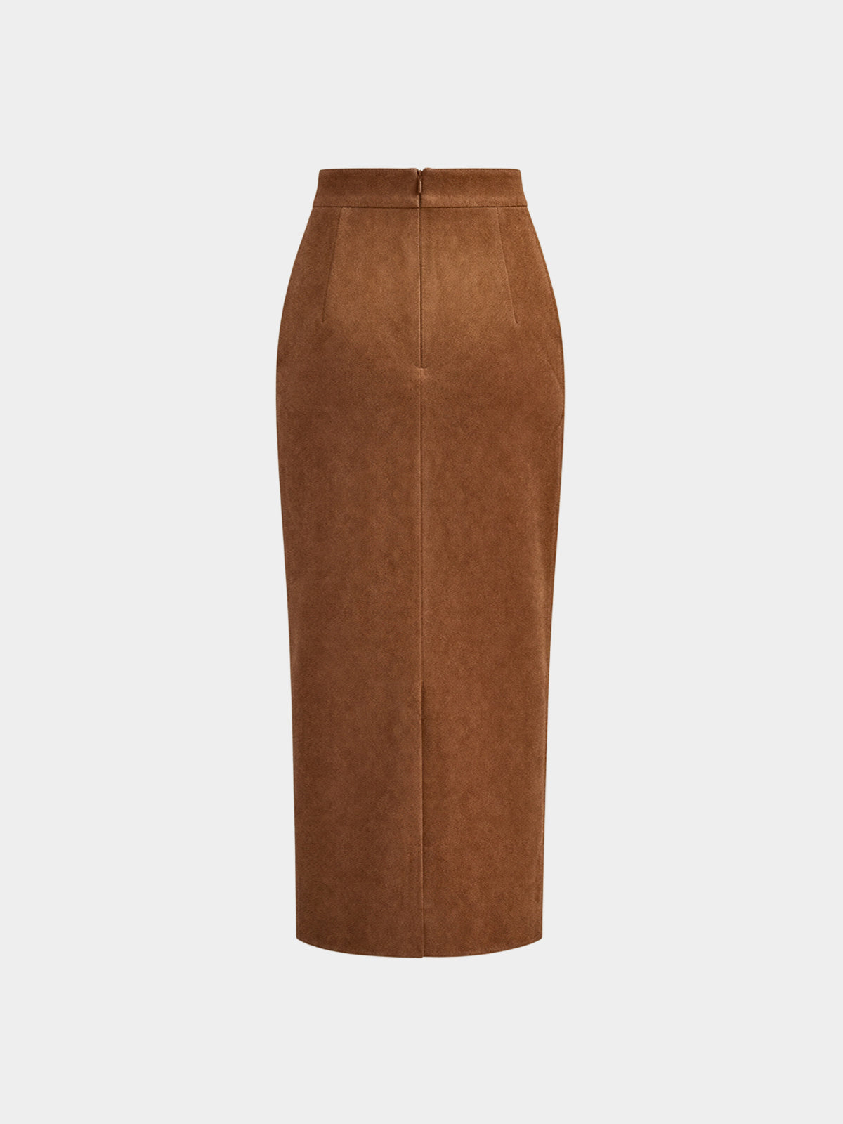 Kaedris | Women’s Suede Effect Draped Slit Midi Skirt