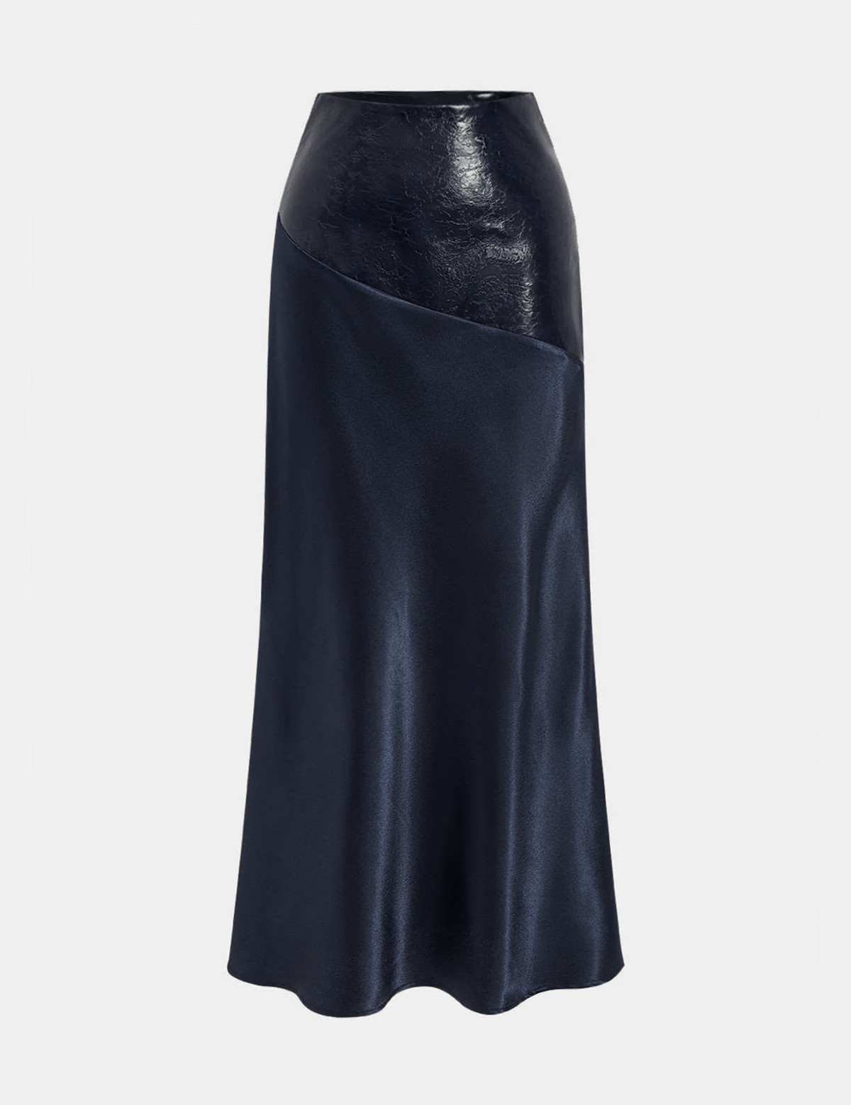 Faux Leather Panel | Women’s Satin Maxi Skirt with Faux Leather Detail