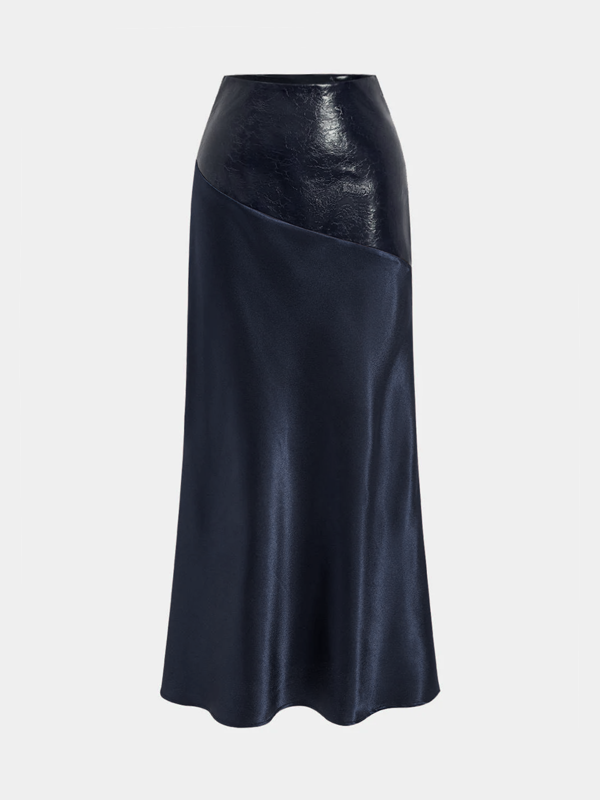 Faux Leather Panel | Women’s Satin Maxi Skirt with Faux Leather Detail