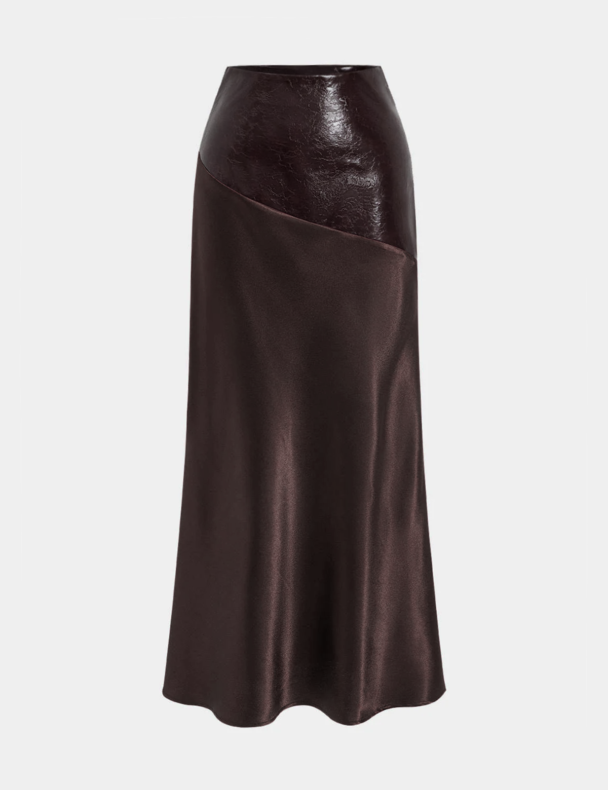 Faux Leather Panel | Women’s Satin Maxi Skirt with Faux Leather Detail