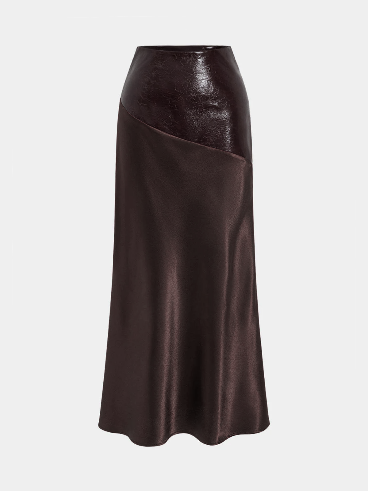 Faux Leather Panel | Women’s Satin Maxi Skirt with Faux Leather Detail