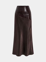 Faux Leather Panel | Women’s Satin Maxi Skirt with Faux Leather Detail