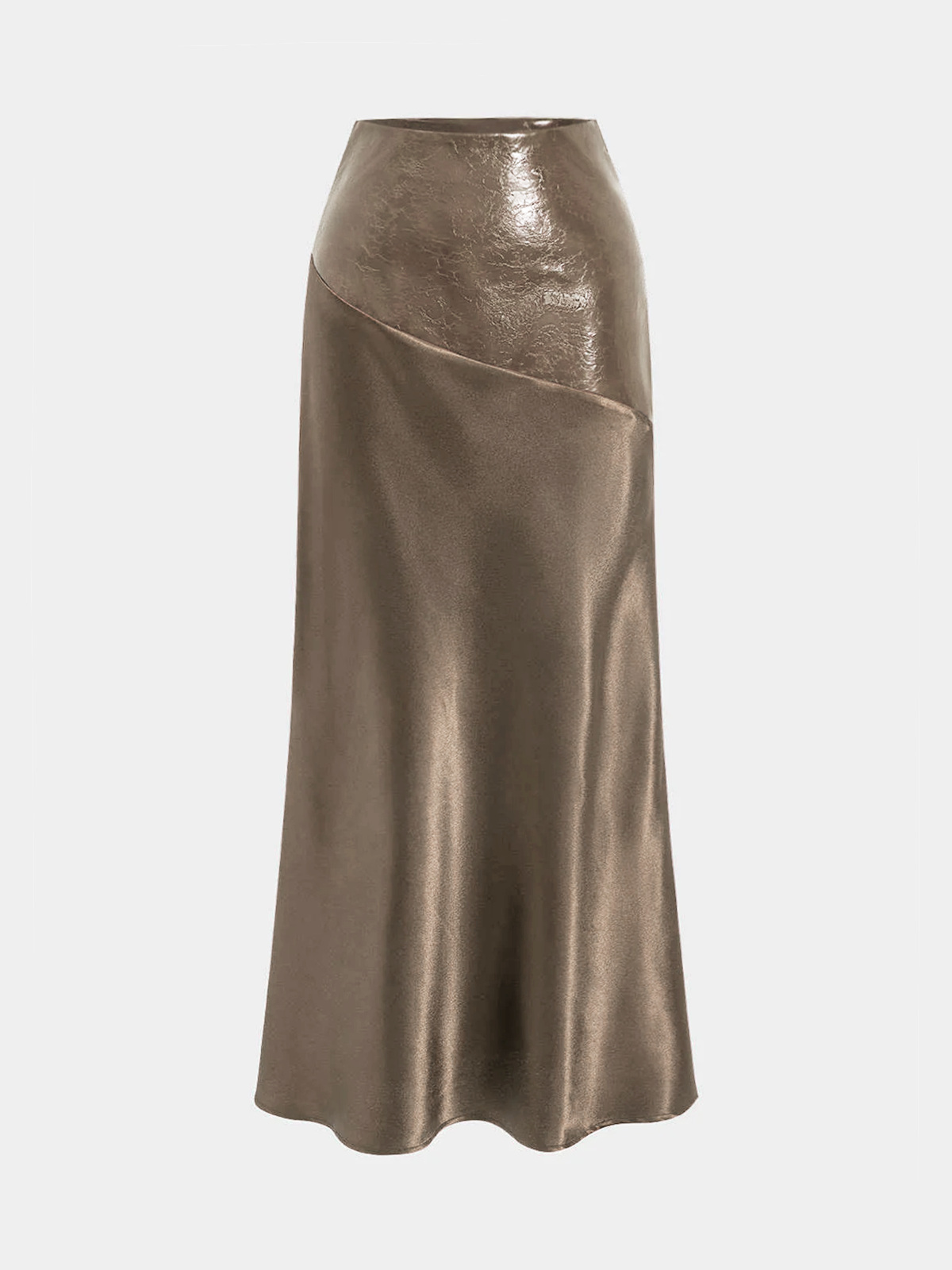 Faux Leather Panel | Women’s Satin Maxi Skirt with Faux Leather Detail