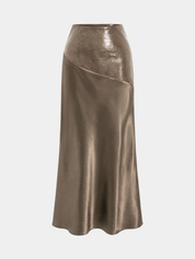 Faux Leather Panel | Women’s Satin Maxi Skirt with Faux Leather Detail
