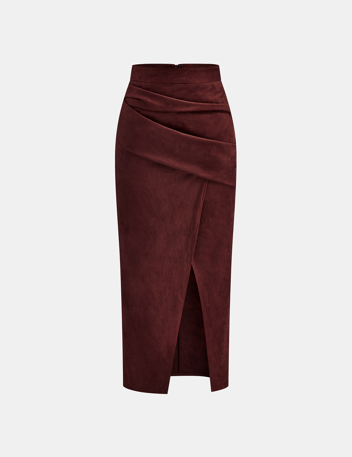 Kaedris | Women’s Suede Effect Draped Slit Midi Skirt