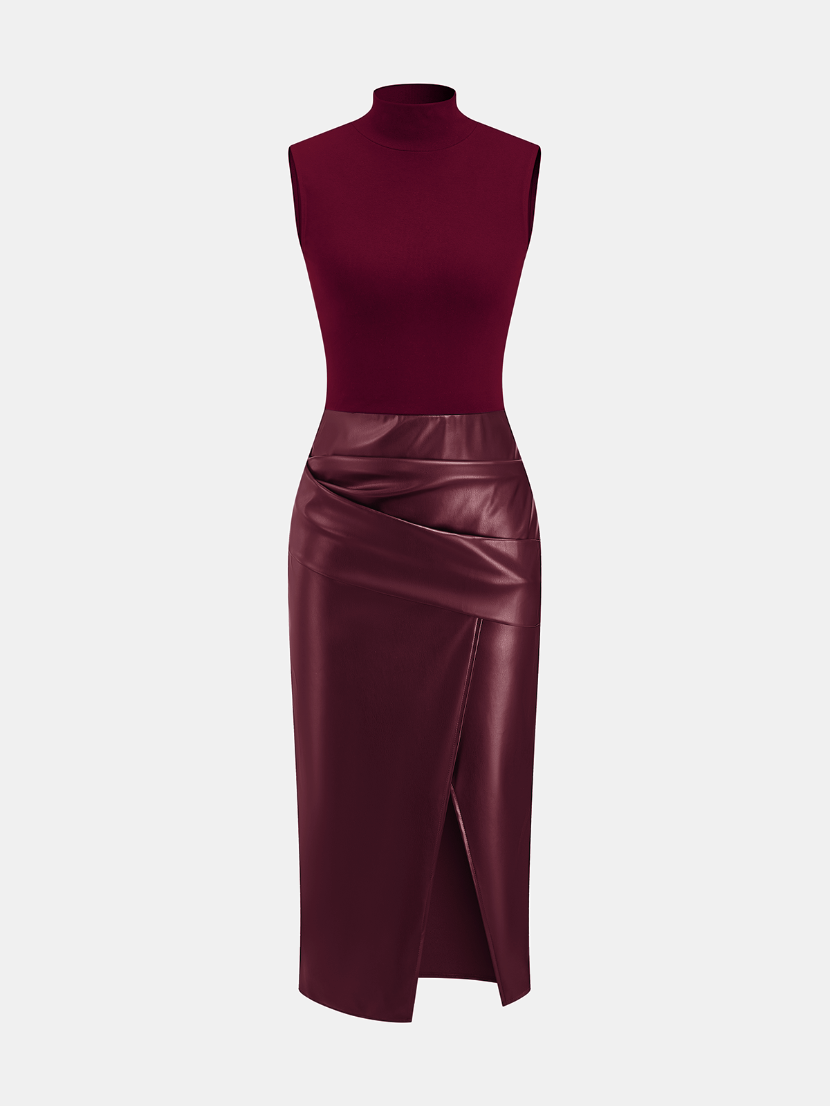 Zarelle | Women’s Faux Leather Panel Mock Neck Midi Dress