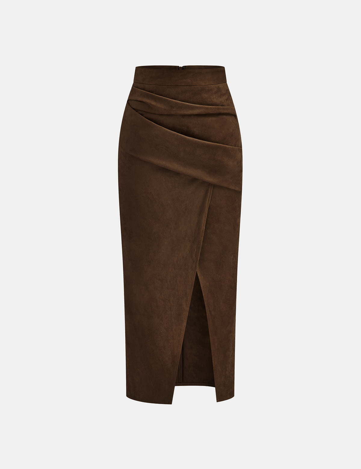 Kaedris | Women’s Suede Effect Draped Slit Midi Skirt