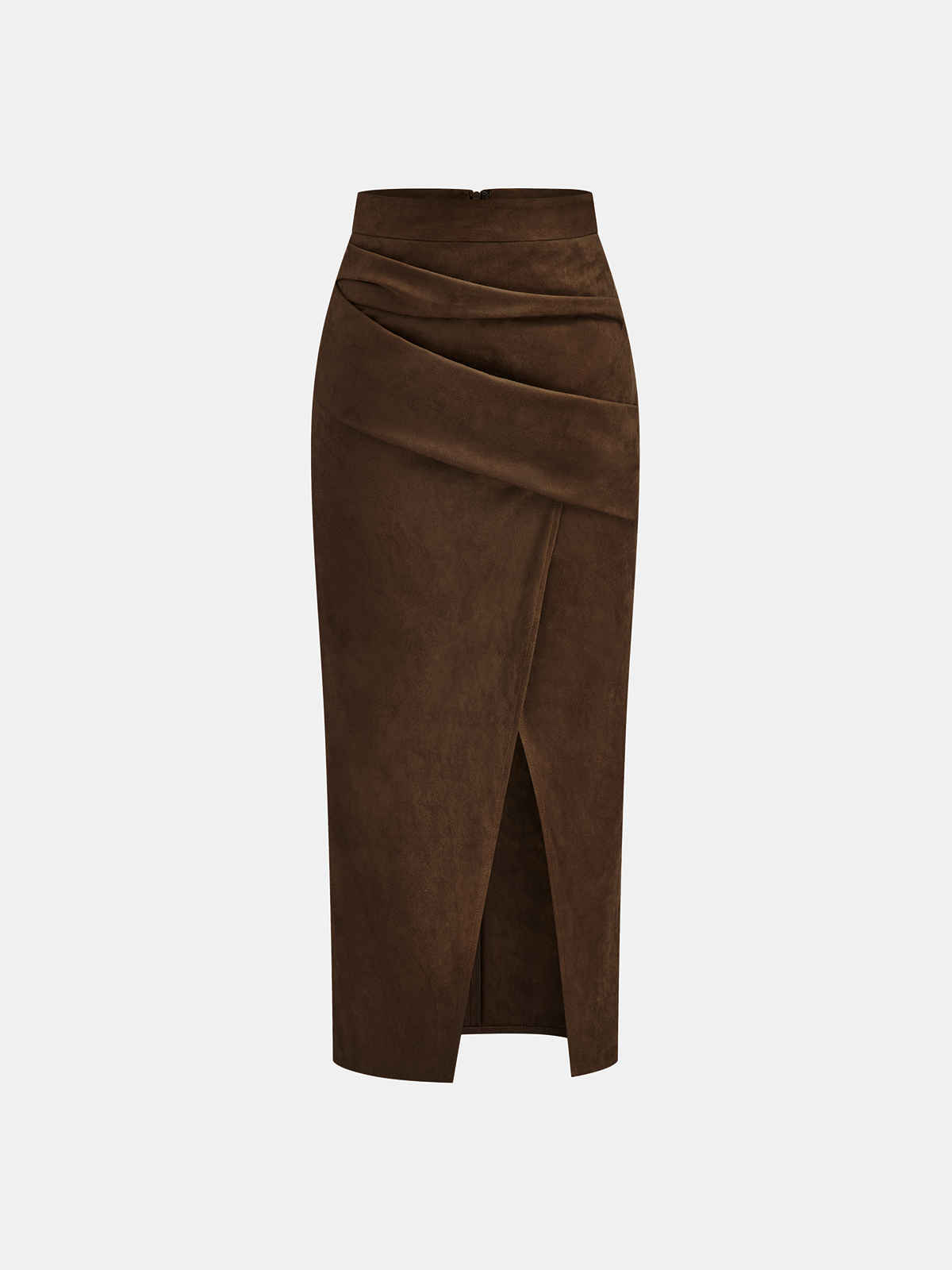 Kaedris | Women’s Suede Effect Draped Slit Midi Skirt