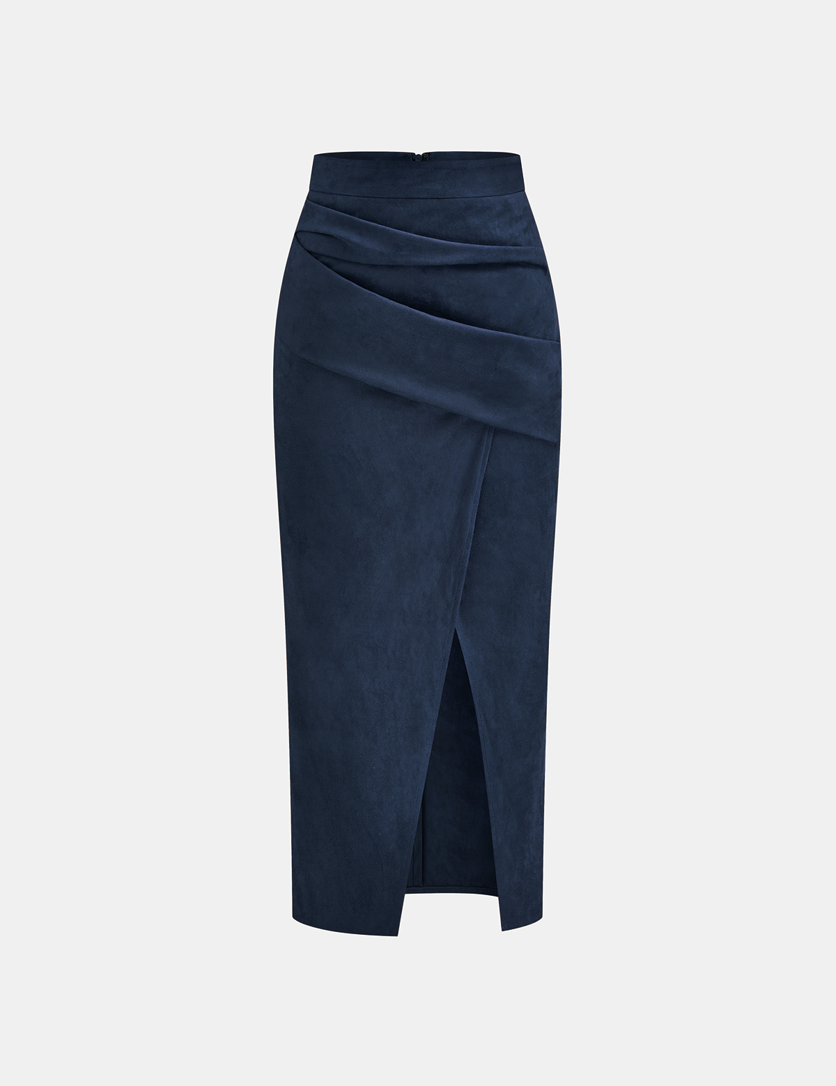 Kaedris | Women’s Suede Effect Draped Slit Midi Skirt