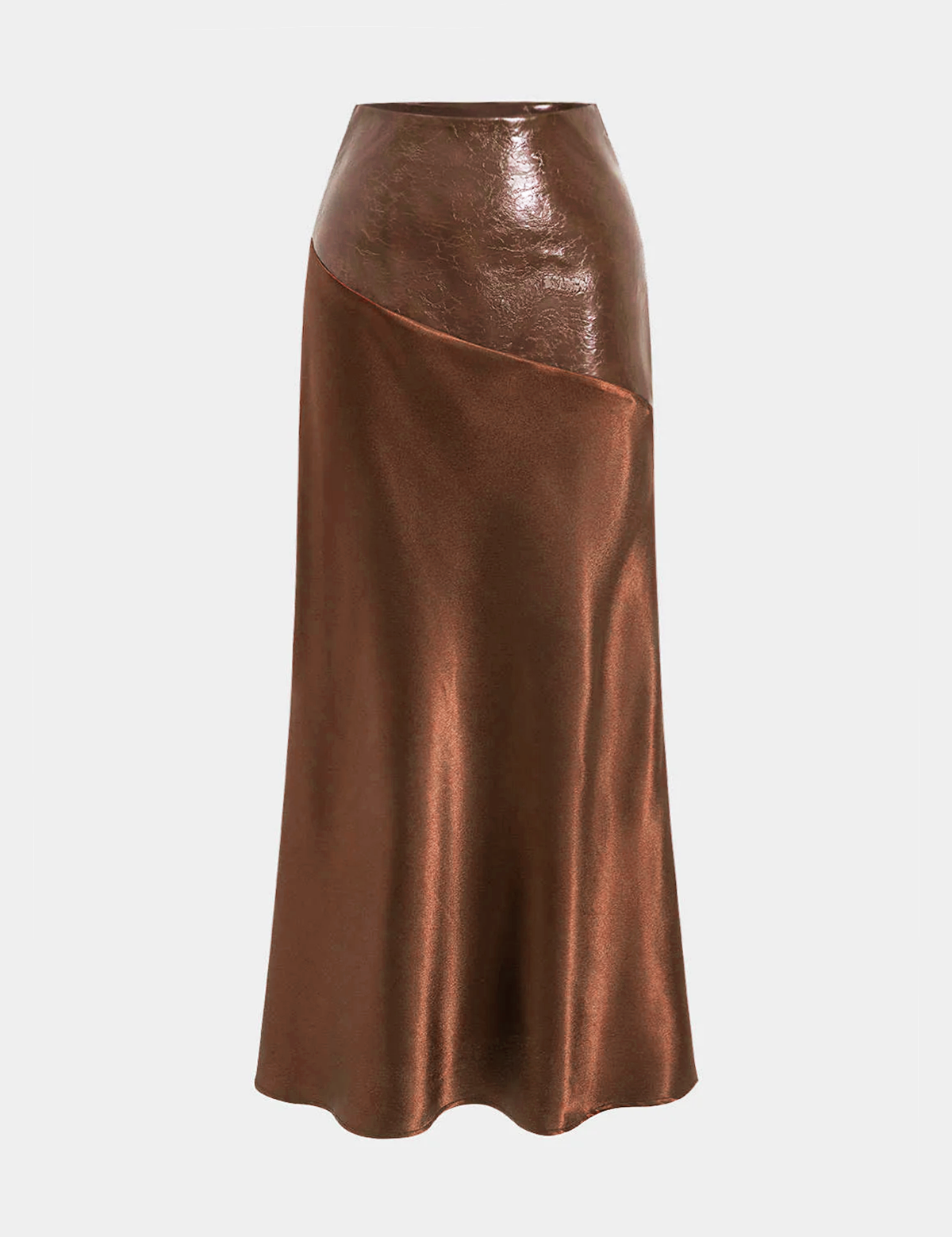 Faux Leather Panel | Women’s Satin Maxi Skirt with Faux Leather Detail